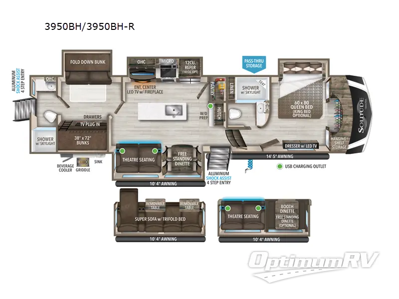 2022 Grand Design Solitude S-Class 3950BH Floorplan Photo