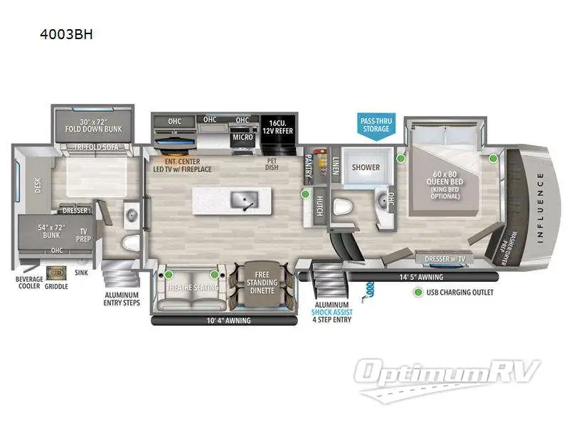 2024 Grand Design Influence 4003BHB Floorplan Photo