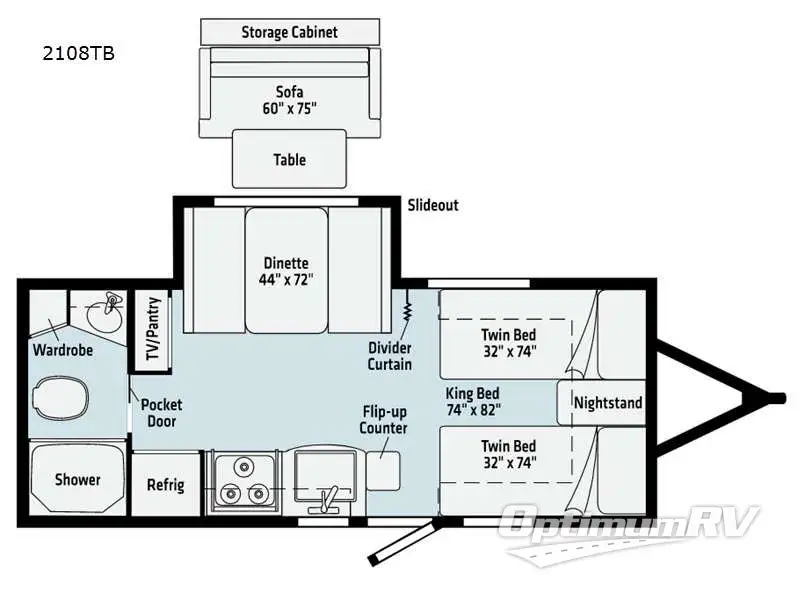 2021 Winnebago Towables Micro Minnie 2108TB Floorplan Photo