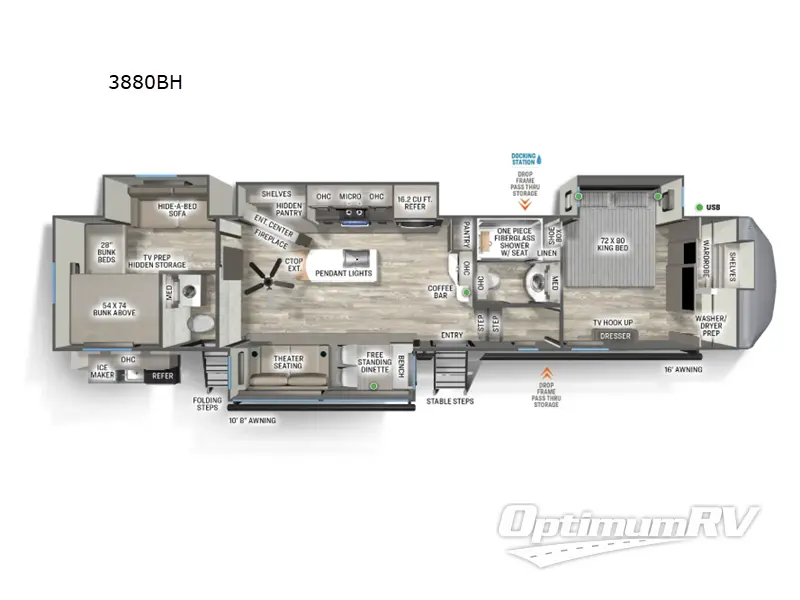 2025 Forest River Sandpiper 3880BH Floorplan Photo