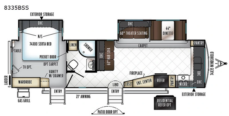 2018 Forest River Rockwood Signature Ultra Lite 8335BSS Floorplan Photo