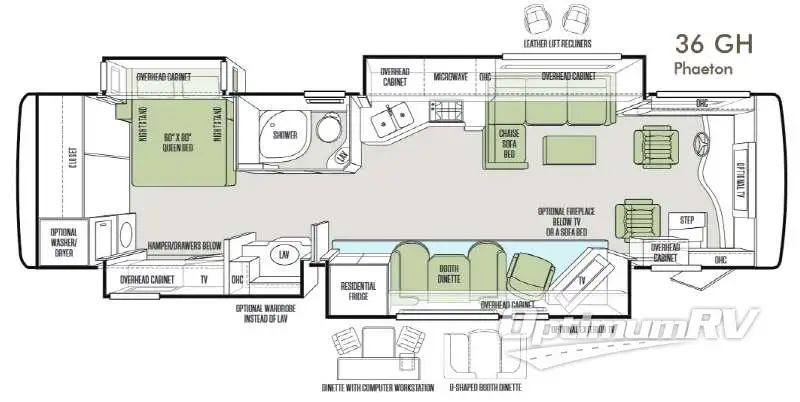 2014 Tiffin Phaeton 36 GH Floorplan Photo