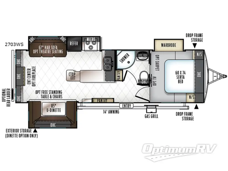 2018 Forest River Rockwood Ultra Lite 2703WS Floorplan Photo