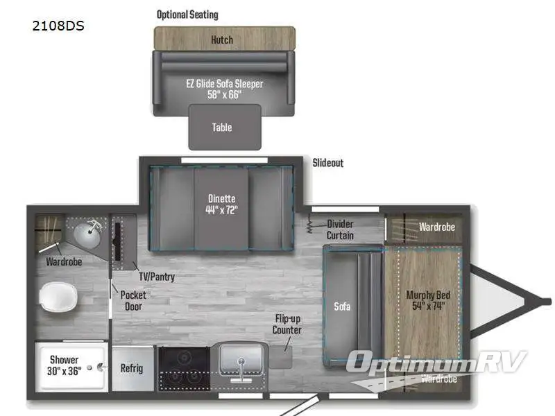2023 Winnebago Towables Micro Minnie 2108DS Floorplan Photo