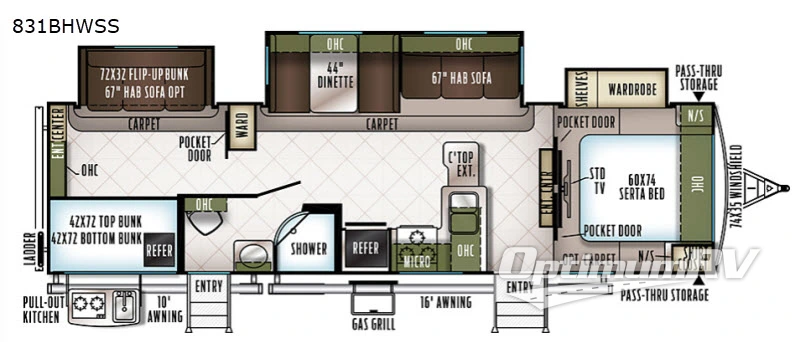 2018 Forest River Flagstaff Classic Super Lite 831BHWSS Floorplan Photo