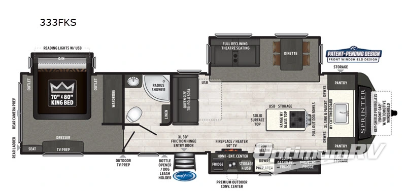 2020 Keystone Sprinter 333FKS Floorplan Photo