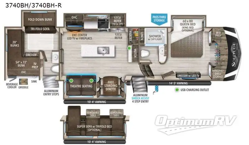 2021 Grand Design Solitude S-Class 3740BH-R RV Floorplan Photo