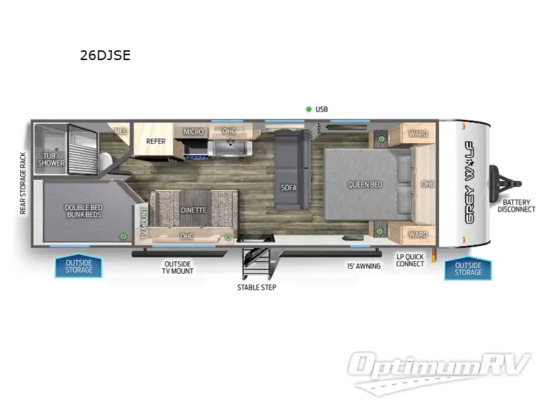 2023 Forest River Cherokee Grey Wolf 26DJSE RV Floorplan Photo