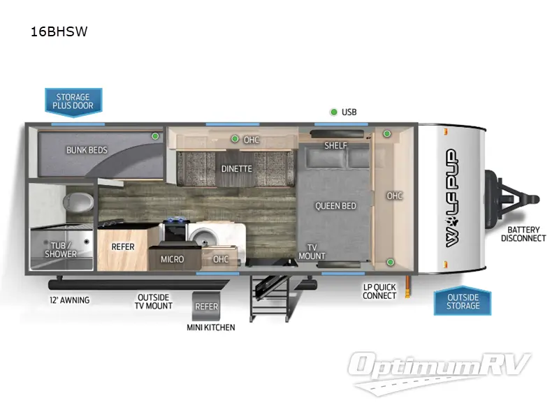 2025 Forest River Cherokee Wolf Pup 16BHSW Floorplan Photo