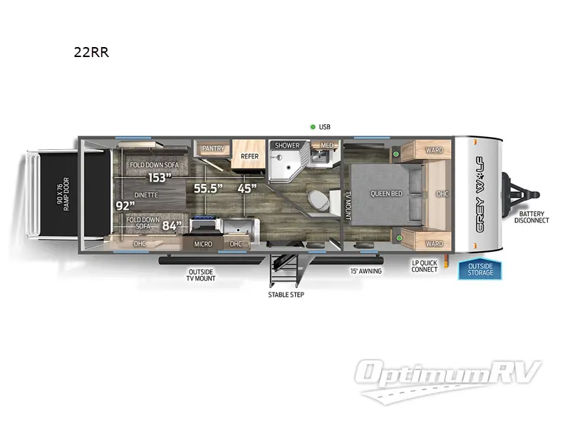 2024 Forest River Cherokee Grey Wolf 22RR RV Floorplan Photo