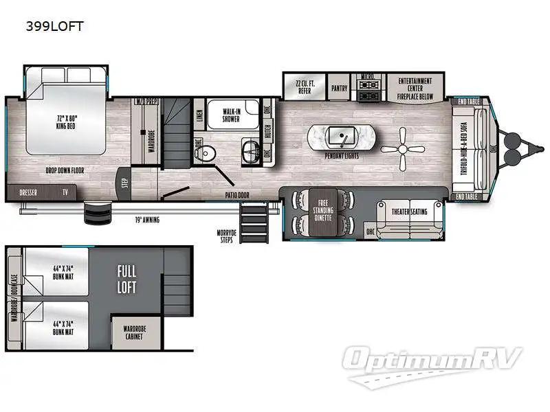 2022 Forest River Sandpiper Destination Trailers 399LOFT Floorplan Photo