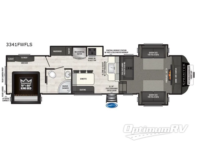2019 Keystone Sprinter Limited M-3341 FWFLS Floorplan Photo