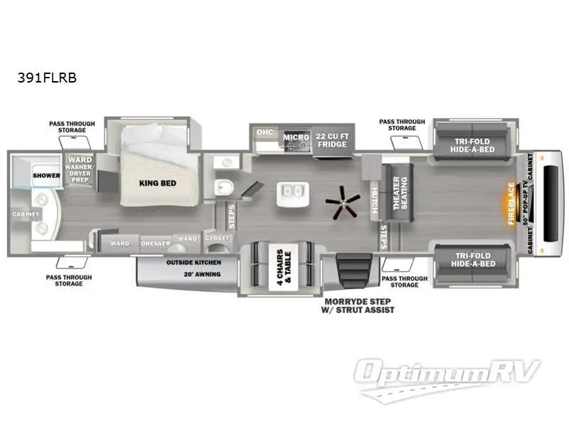 2022 Forest River Sandpiper Luxury 391FLRB Floorplan Photo