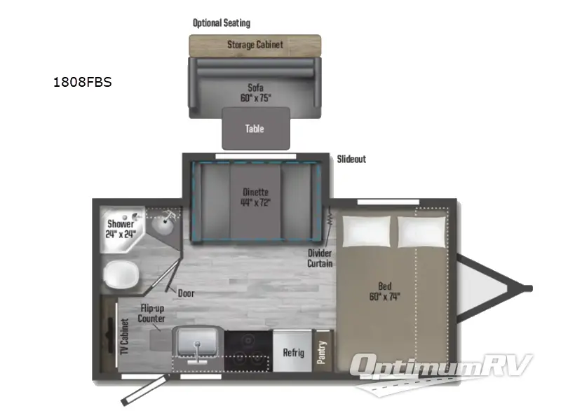 2022 Winnebago Towables Micro Minnie 1808FBS RV Floorplan Photo