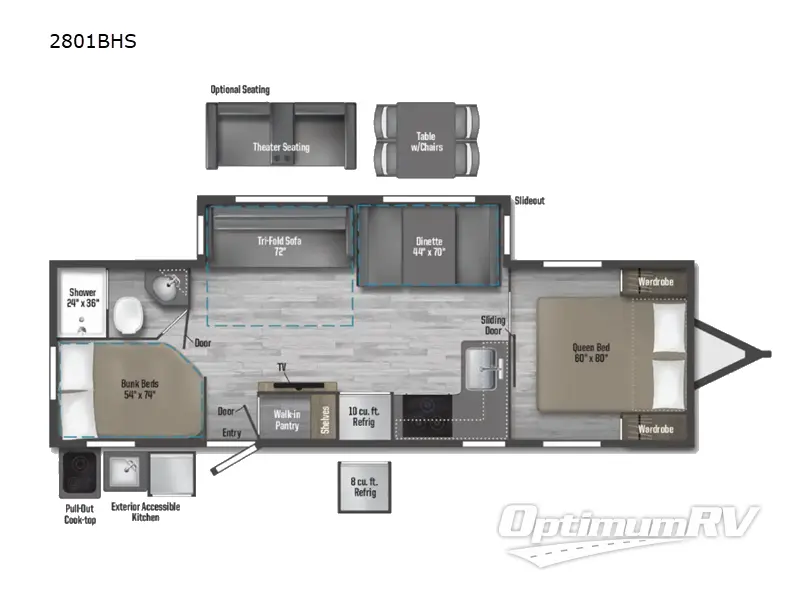 2023 Winnebago Towables Minnie 2801BHS Floorplan Photo