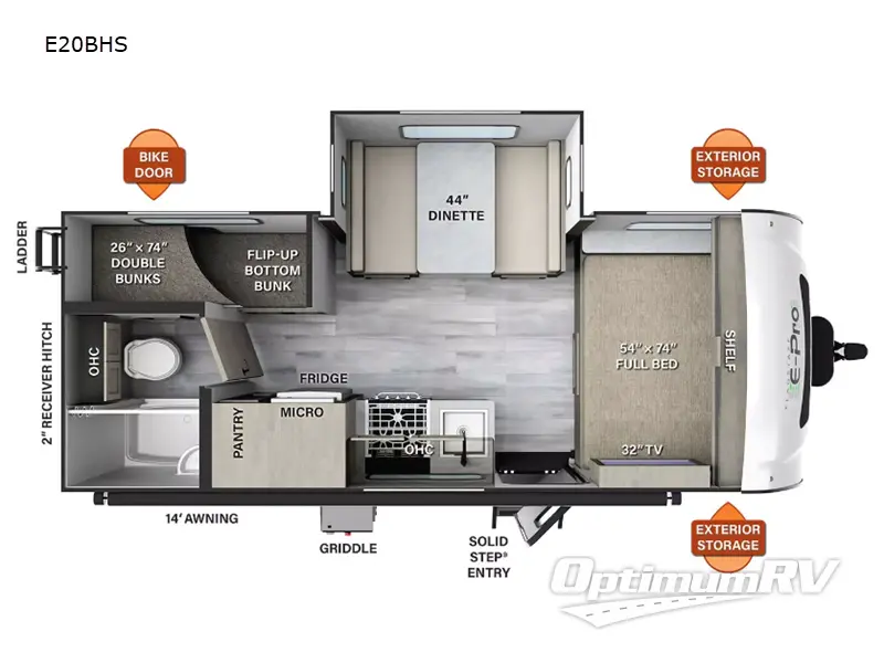 2023 Forest River Flagstaff E-Pro E20BHS Floorplan Photo