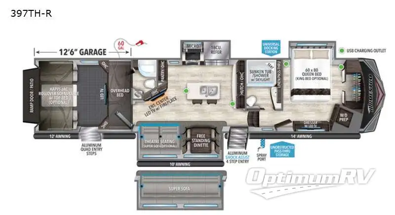 2021 Grand Design MOMENTUM 397TH-R Floorplan Photo