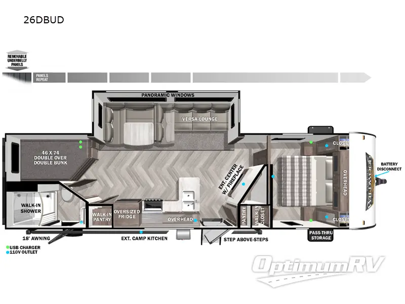 2022 Forest River Wildwood 26DBUD Floorplan Photo