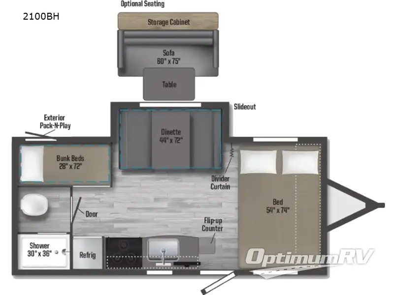 2022 Winnebago Towables Micro Minnie FLX 2100BH Floorplan Photo