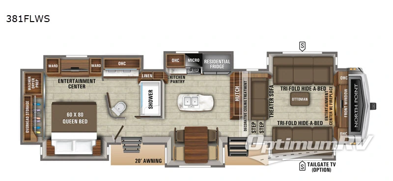 2020 Jayco North Point 381FLWS RV Floorplan Photo